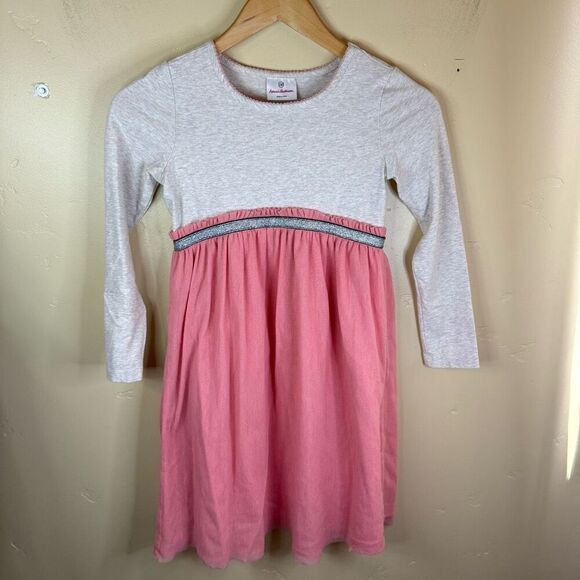 Hanna Andersson Girls Sparkly‎ Grey and Pink Lined Dress Size 130CM or US 8 - Picture 1 of 6